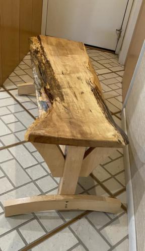 Maple slab bench - side view